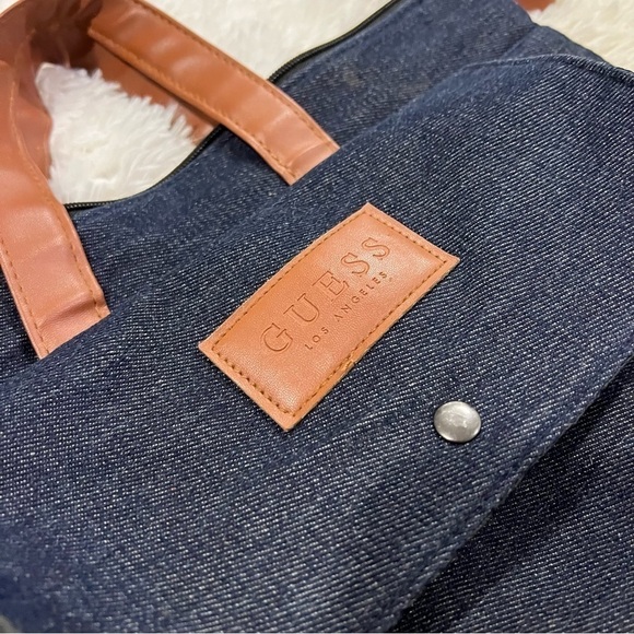 Guess Los Angeles Blue Denim Fabric Backpack Tote - Picture 4 of 12